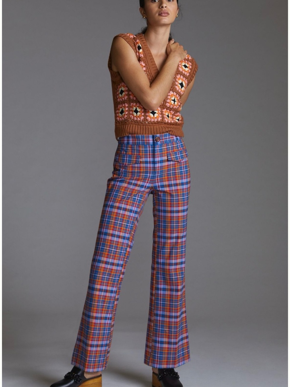 Maeve Anthropologie Flared Plaid Pants